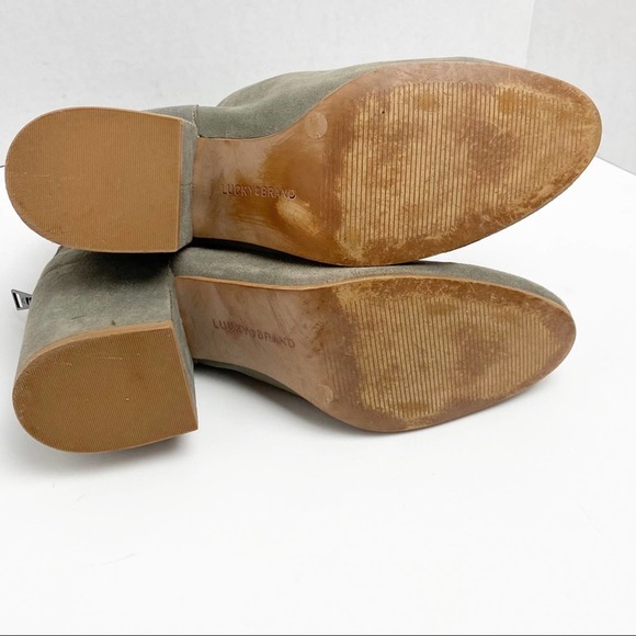 LUCKY BRAND Ravynn Gray Leather Upper Block Heel Ankle Boots, Size 12 - Picture 2 of 12